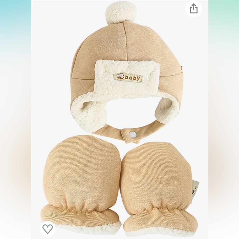 Paladoo Baby Mittens and Hat Sherpa Lined Fleece for Winter 0-6 mo NWT Organic